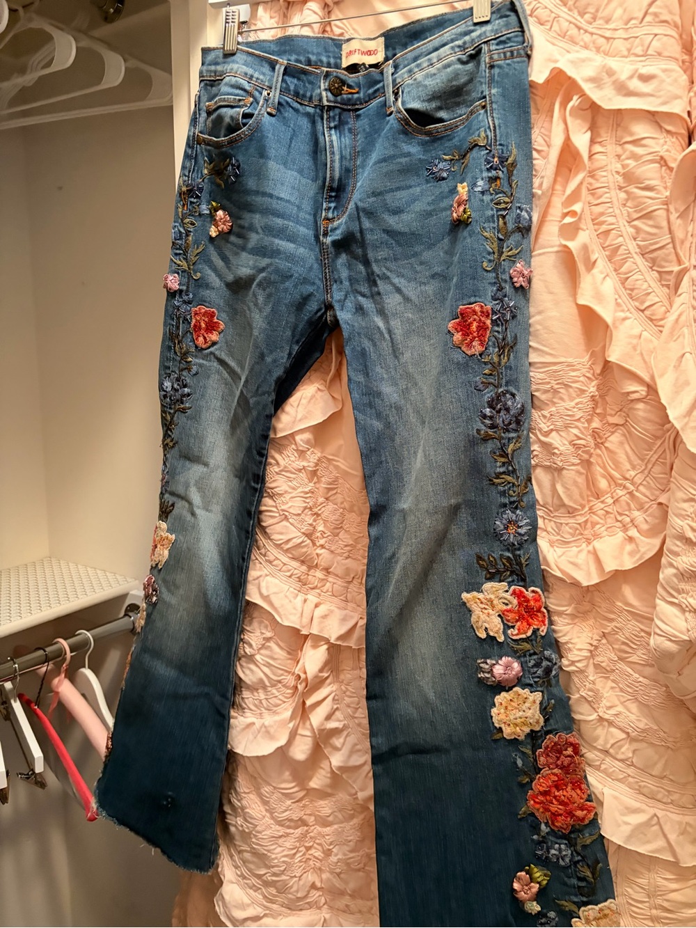 Driftwood Embroidered Floral Blue Women's Jeans - Picture 2 of 5